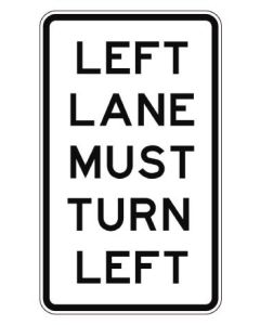 left lane must turn left sign